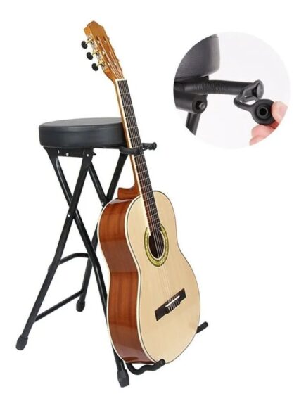 Banco Com Suporte P/violão E Guitarra Portátil Couro Orquezz