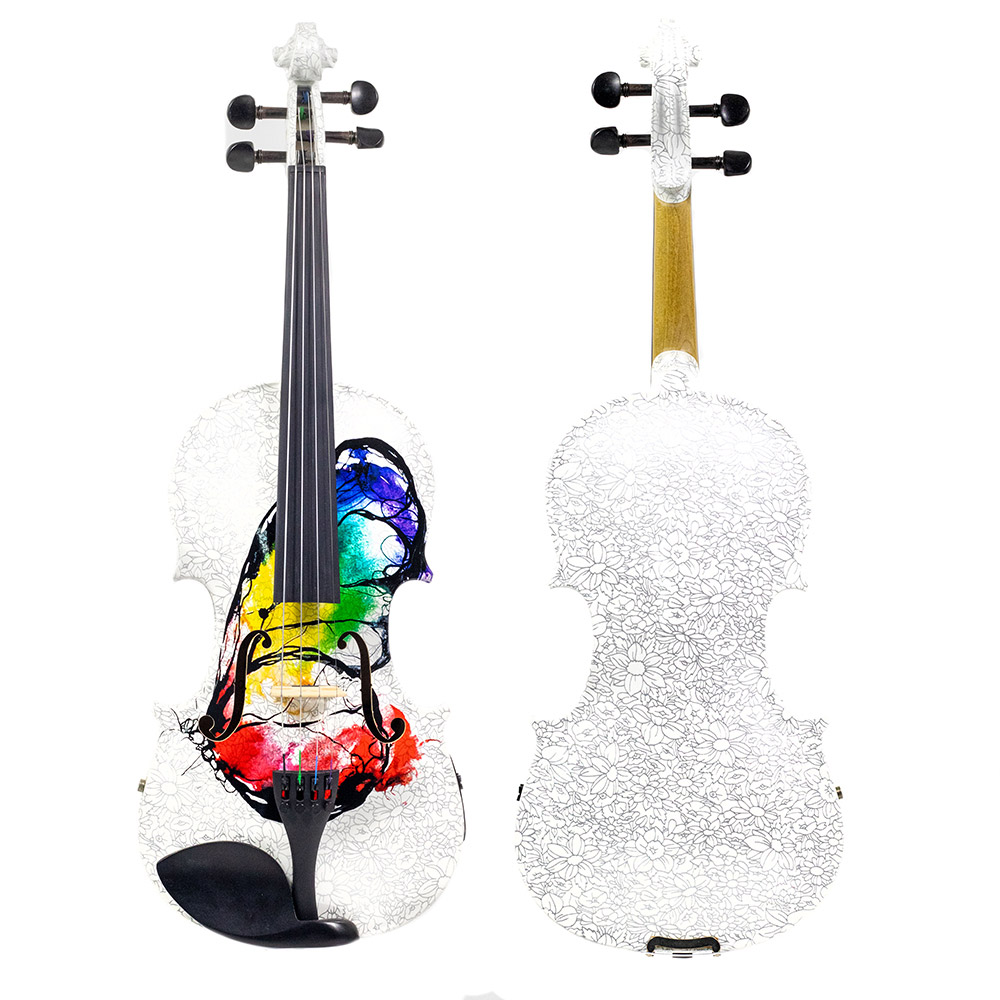Violino Acústico e Elétrico Floral Branco Kinglos 4/4