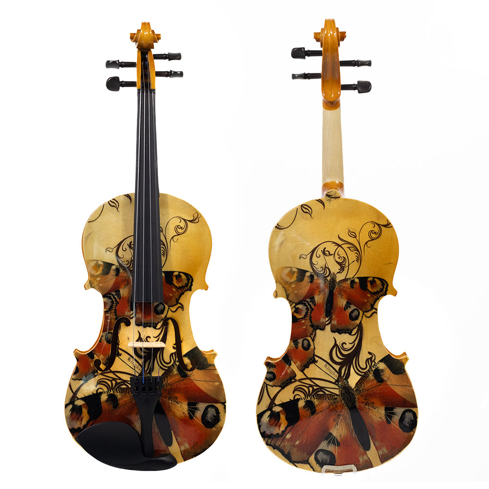 Violino Acústico Iniciante Borboleta Laranja Kinglos 4/4
