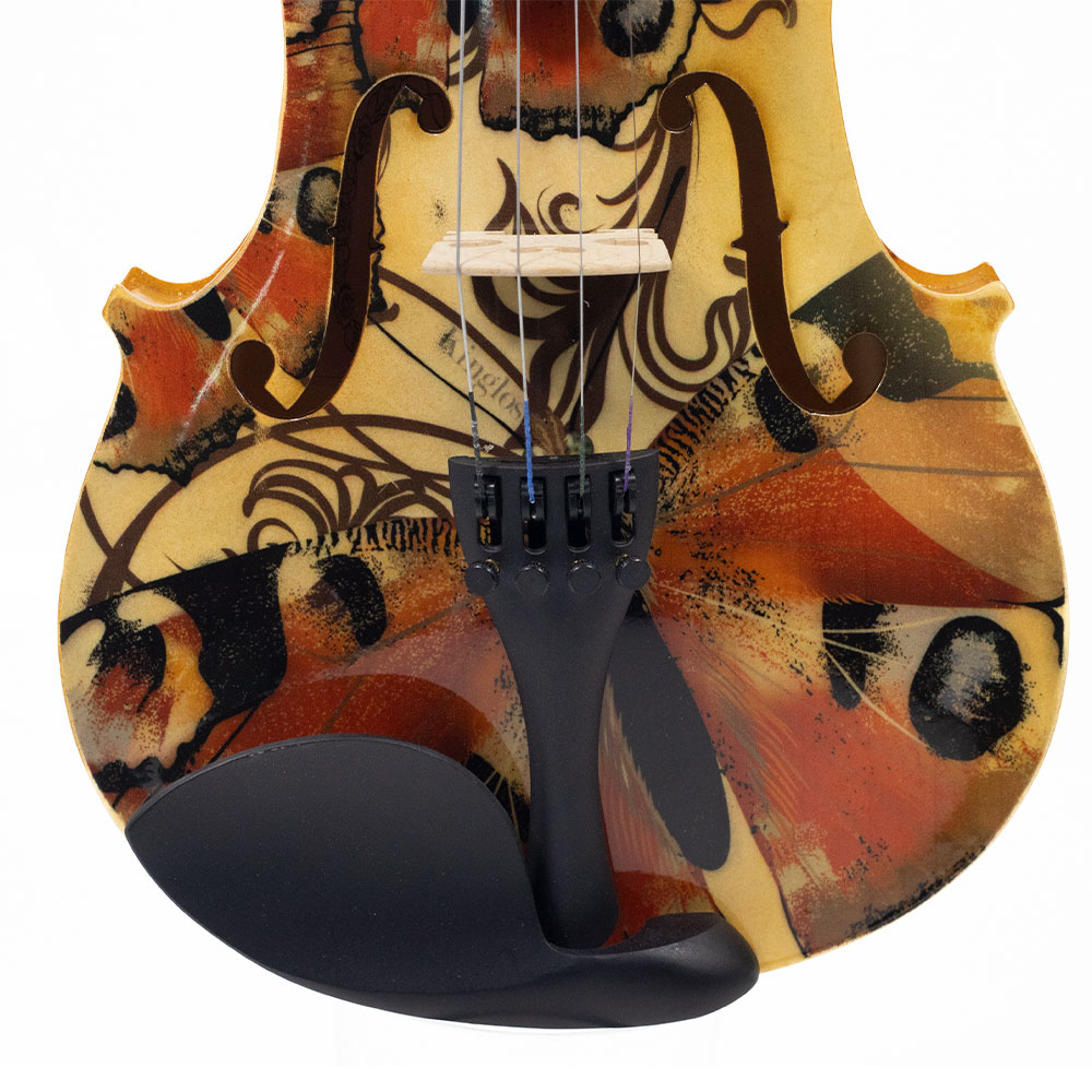 Violino Acústico Iniciante Borboleta Laranja Kinglos 4/4 - Imagem 3