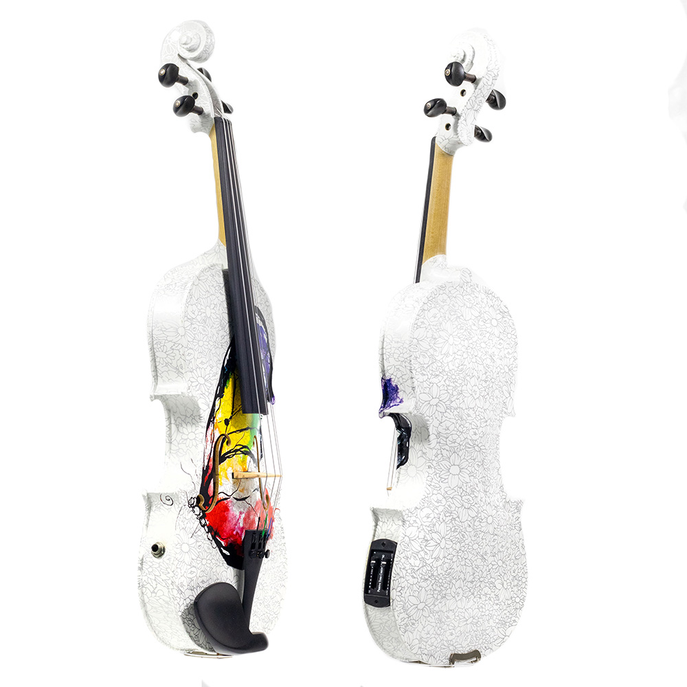 Violino Acústico e Elétrico Floral Branco Kinglos 4/4 - Imagem 2