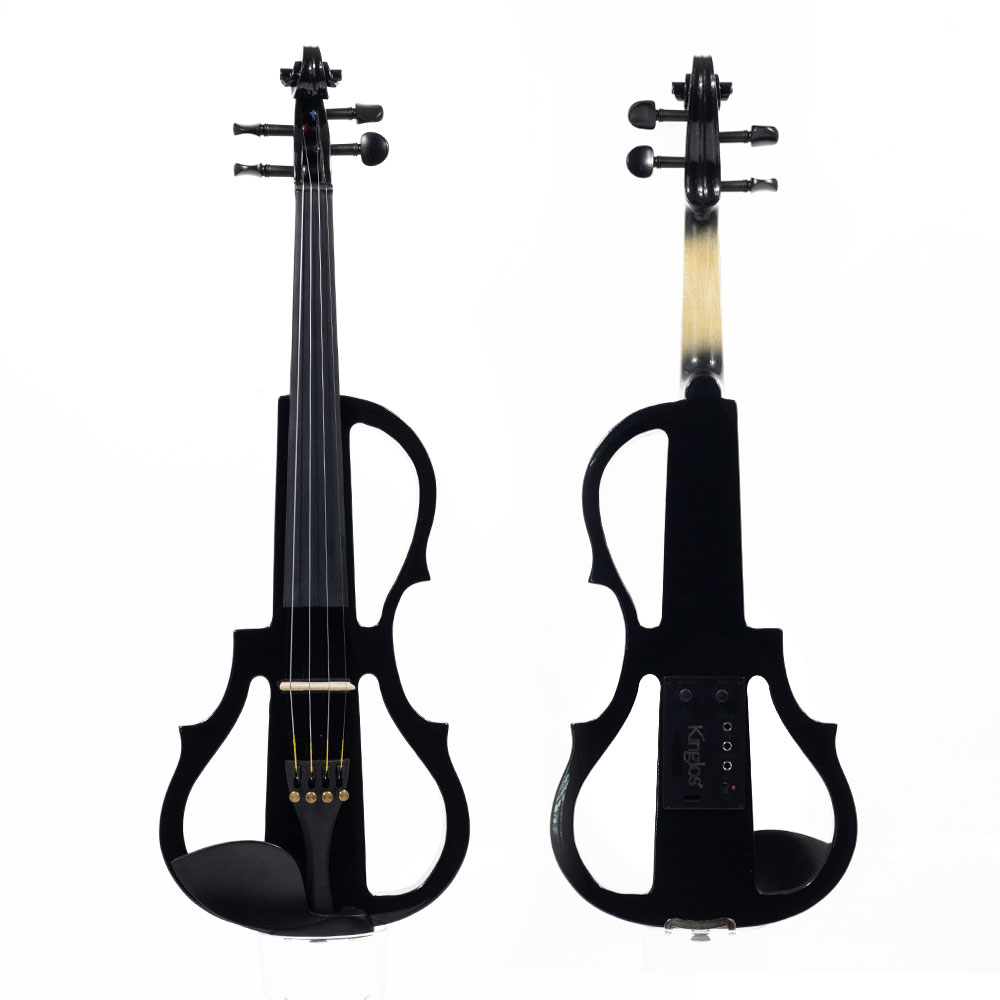 Violino Elétrico Preto Metálico Madeira Poplar Kinglos 4/4