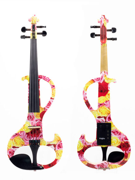 Violino Elétrico Intermediário Floral Rosa e Amarelo Kinglos