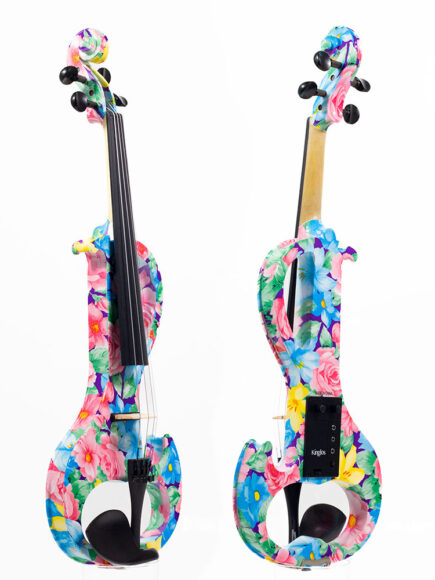 Violino Elétrico Floral Azul Rosa e Verde Kinglos